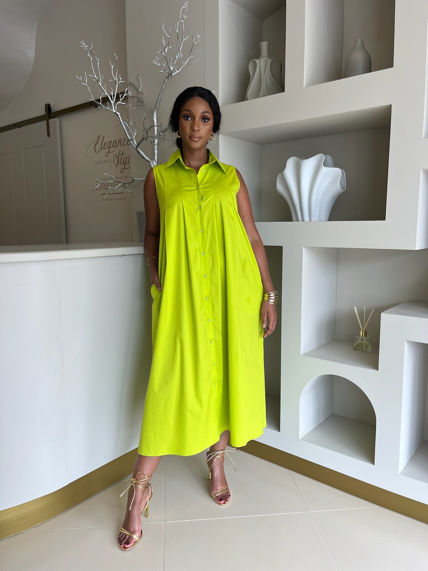 Relaxed shirt dress - lime green