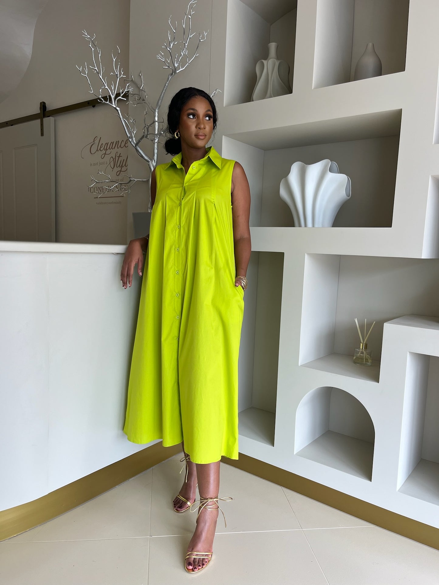 Relaxed shirt dress - lime green